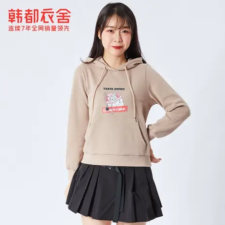韩都衣舍2022秋装新款女装连帽印花卫衣SK019商品大图