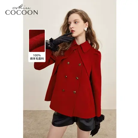 MISSCOCOON双面羊毛呢大衣23秋冬新款新年战袍翻领红色毛呢外套商品大图