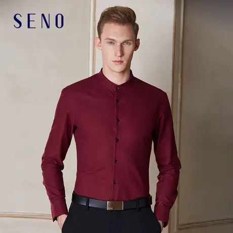 【断码清仓】纯棉磨毛酒红色衬衫男新郎伴郎结婚长袖衬衣商品大图
