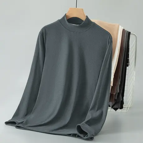 德绒打底衫长袖t恤男潮流半高领秋冬保暖双面绒纯色秋衣中领体恤商品大图