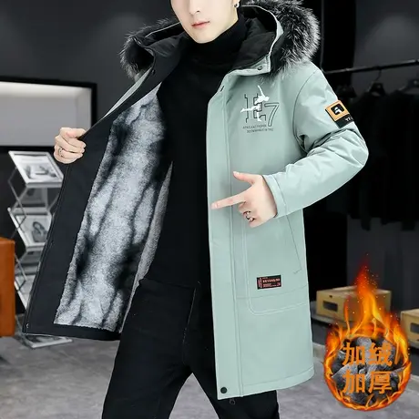 冬季中长款棉衣男士韩版潮流加绒加厚外套时尚痞帅气毛领派克棉服商品大图