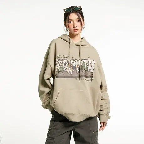 yep美式复古连帽卫衣女春秋欧货时尚洋气外套上衣潮牌帽衫商品大图