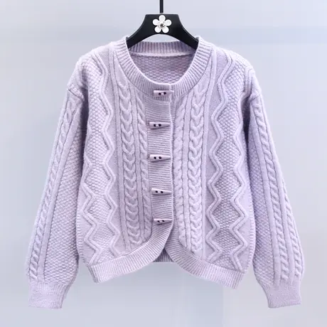 小清新牛角扣麻花毛衣外套女秋冬2023新款外搭设计感软糯针织开衫商品大图