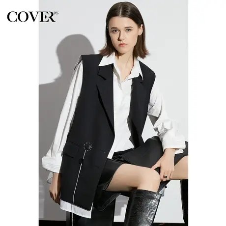 COVER春季斜纹拼接廓形羊毛马甲图片