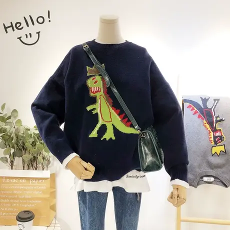 2019秋冬款韩国东大门Ulzzang卡通港风搞怪恐龙毛衣ins潮大码打底图片