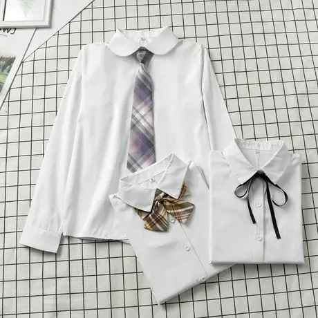 白衬衫女秋冬长袖圆领学院风少女蝴蝶结纯棉制服领结日系jk衬衣冬商品大图
