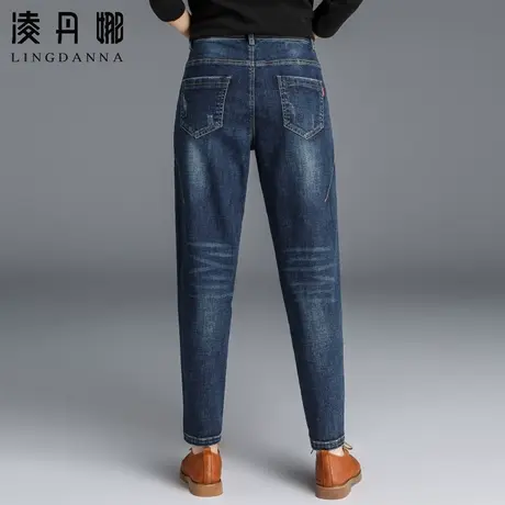高腰加绒牛仔裤女2024年新款秋冬妈妈裤子宽松九分老爹萝卜哈伦裤图片