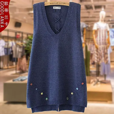 加肥加大码女装背心毛衣中年妈妈春装宽松中长款针织马甲女200斤商品大图