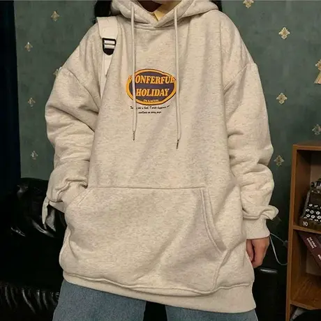 waitmore盐系卫衣chic港风女秋冬宽松韩版潮ins上衣加绒加厚外套图片