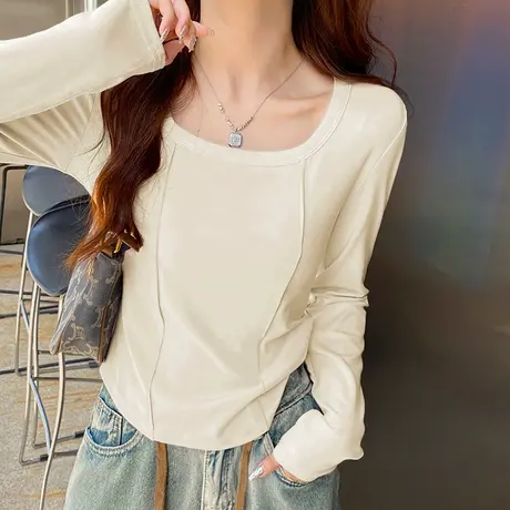 加绒加厚保暖德绒短款打底衫女内搭秋冬季修身长袖T恤设计感上衣商品大图