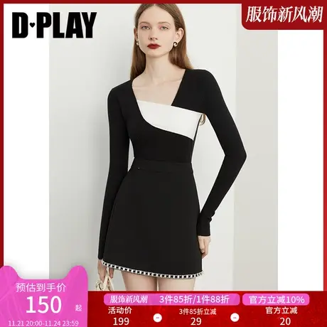 DPLAY秋季新款通勤黑色撞色修身针织衫毛衣打底衫上衣小衫女商品大图