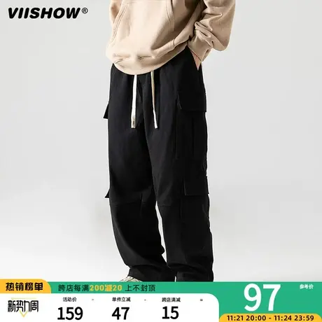VIISHOW潮牌美式山系复古抽绳2023春秋宽松直筒多口袋休闲工装裤商品大图