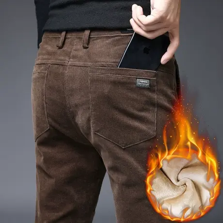 咖啡色灯芯绒裤子男裤秋冬季2023新款潮加绒加厚男士休闲长裤冬装商品大图