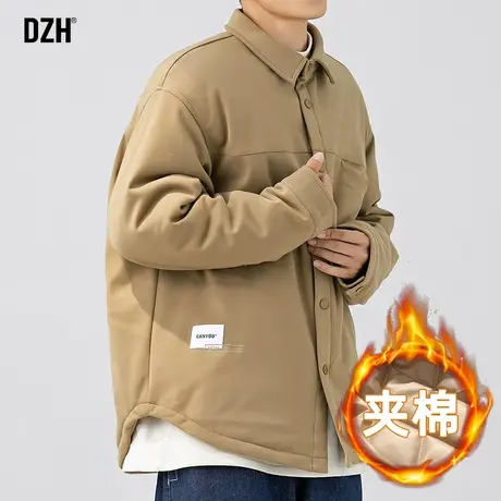 男士卡其色冬季夹棉衬衫男长袖高级感加厚保暖衬衣外套2023年新款商品大图