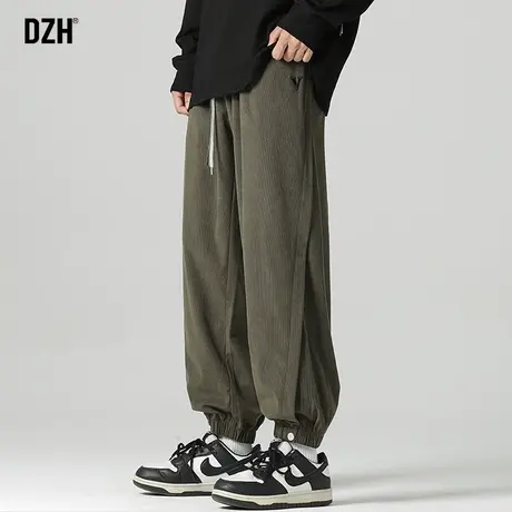 男士绿色裤子男束脚宽松灯芯绒潮牌2025新款运动卫裤休闲长裤春季商品大图