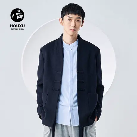 后序唐装男复古毛呢大衣男短款加厚中式盘扣汉服外套 中国风男装图片
