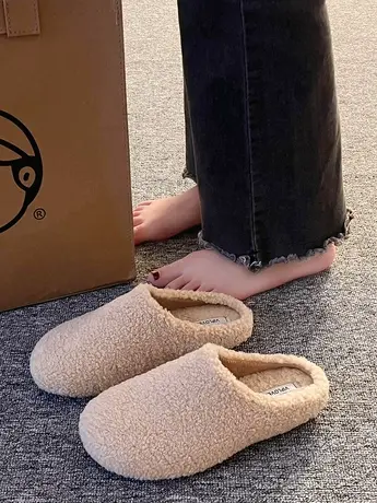 羊羔毛包头半拖鞋女外穿2023秋冬季新款厚底毛毛鞋百搭网红懒人鞋商品大图