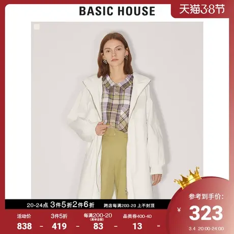 Basic House/百家好女装韩风休闲工装风衣纯色中长款外套HUJP121B商品大图
