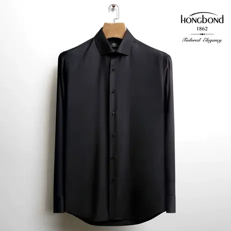 红邦创衣 莫代尔衬衫结婚衬衣定制修身黑色商务型男免烫抗皱长袖图片