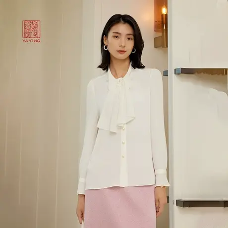 EP雅莹高端系列 宫廷风蝴蝶领结真丝白色衬衫 2024春装新品2208A图片