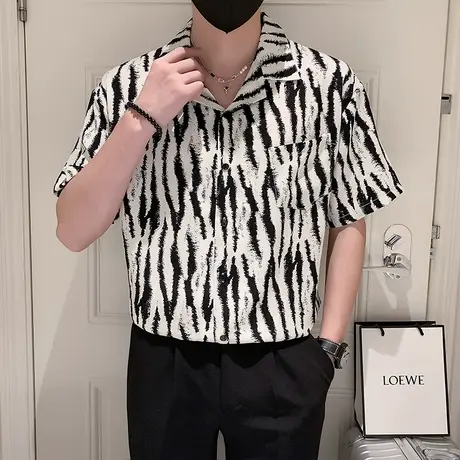 2023重磅夏季男士衬衫短袖衬衣宽松半袖潮流花色中袖上衣五分袖商品大图