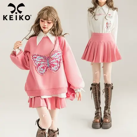KEIKO 芭比粉色加绒百褶短裙24早春多巴胺穿搭高腰显瘦A字半身裙图片