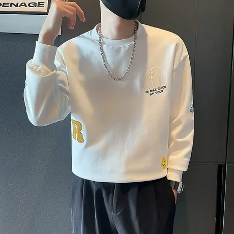 卫衣男士春秋季圆领宽松潮牌痞帅时尚衣休闲INS打底衫长袖T恤体恤商品大图