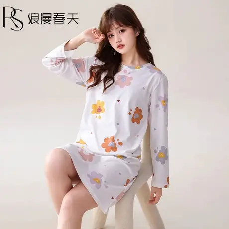 睡裙女秋冬长袖棉休闲卡通可爱中长款家居服睡衣可外穿图片
