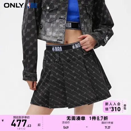 ONLY2024春季新款NBA联名百搭高腰牛仔百褶裙半身裙女图片