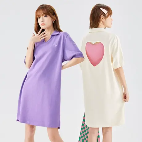唐狮短袖Polo裙2022新款连衣裙夏季女设计感小众后背爱心镂空裙子商品大图