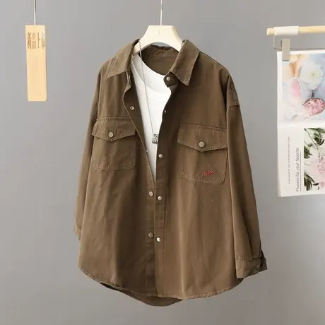 韩版宽松慵懒风衬衫外套女中长款上衣2024年春秋新款外穿长袖衬衣图片