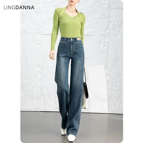 高腰直筒牛仔裤女2024新款春秋女裤显瘦裤子复古烟筒裤窄版阔腿裤商品大图