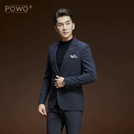 powo男士商务西装修身职业正装婚礼西服外套新郎服装结婚礼服单扣图片