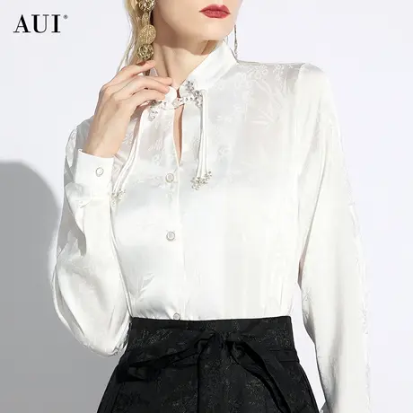 AUI白色新中式提花衬衫女2024春新款设计感高级上衣小众修身衬衣图片