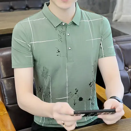 夏季短袖T恤男士Polo衫2022新款韩版修身纯棉翻领半袖打底衫体恤商品大图