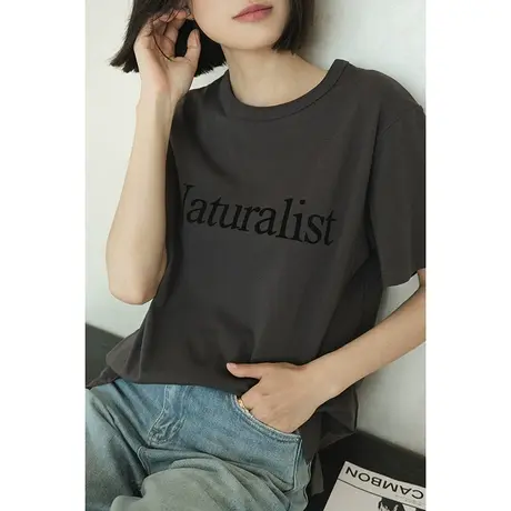 2024春夏新款简约休闲T恤纯棉圆领宽松显瘦印花字母短袖上衣女商品大图