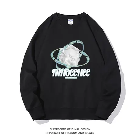 美式复古雕像印花圆领卫衣男秋冬季新款港风情侣装宽松休闲上衣图片