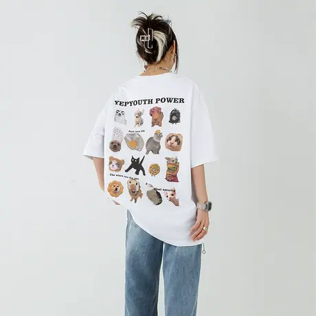 YEP白色纯棉短袖2022年新款女夏季潮流时尚宽松韩版印花T恤ins潮商品大图