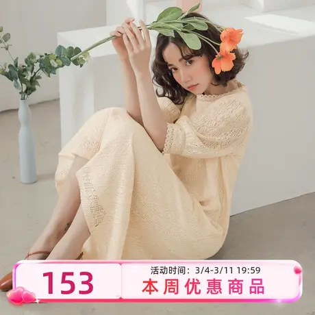 桔熊春秋季法式浪漫五分袖温柔气质蕾丝长款连衣裙子女大码DA6931图片