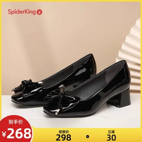 蜘蛛王女鞋春季新款浅口圆头蝴蝶结女士单鞋女中跟一脚蹬职业单鞋商品大图