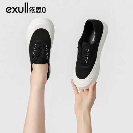 依思q帆布鞋女春季款透气2024年超火舒适百搭系带板鞋女平底软底图片