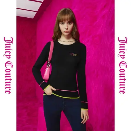 Juicy Couture橘滋初秋冬新款酸梅桃子双色绣彩色嵌条毛衣商品大图