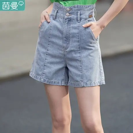 茵曼直筒阔腿牛仔短裤女士2024年夏季新款显瘦宽松高腰热裤子薄款图片