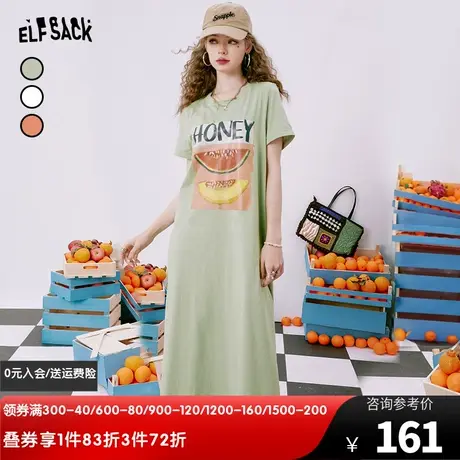 【商场同款】妖精的口袋绿色t恤连衣裙女2023夏新款宽松休闲裙子图片