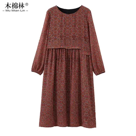 木棉林优雅气质印花藏肉大码2023秋季新款女梨型身材显瘦长袖裙子商品大图