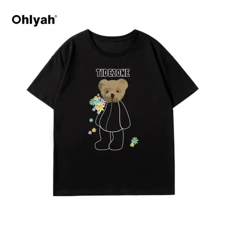 黑色t恤女宽松夏港风oversize上衣潮ins短袖设计感小众雏菊体恤商品大图