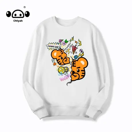 无帽卫衣女春秋新款宽松长袖上衣ins潮拼接老虎印花薄款情侣外套商品大图