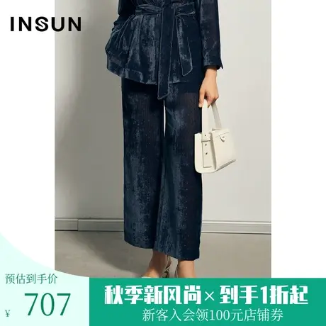 恩裳商场同款夏季时尚层次感波点亮葱设计舒适轻薄直筒正装裤图片