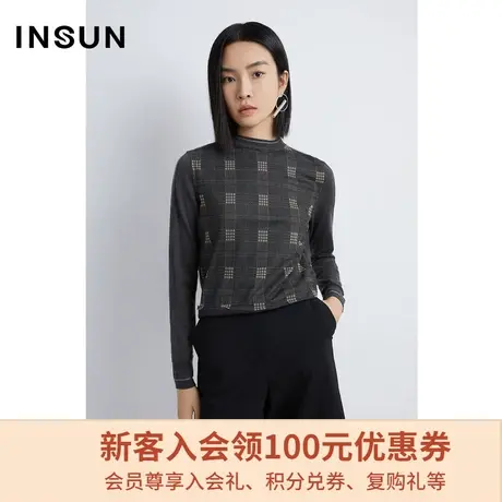 恩裳商场同款春秋季内外穿搭立体格纹提花长袖毛针织衫商品大图