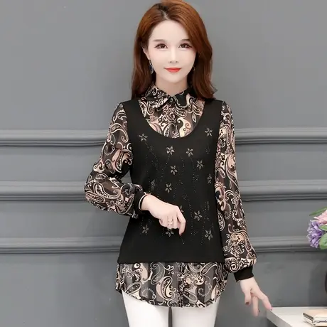 长袖t恤女秋季设计感小众雪纺打底衫2023年新款妈妈洋气上衣大码图片